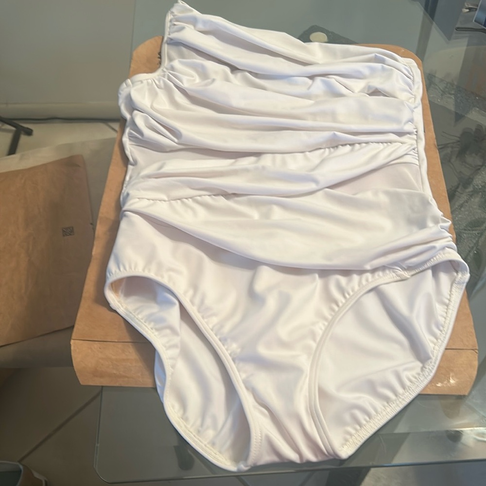 Miraclesuit White One Shoulder Bare, One Piece Swimsuit.